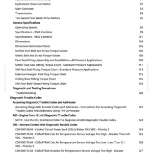 Puede incluir: Una p&aacute;gina de manual con una tabla de contenidos. El texto incluye especificaciones del motor, c&oacute;digos de diagn&oacute;stico y valores de par. La p&aacute;gina es blanca con texto negro.