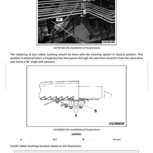 May include: Diagram illustrating the installation of suspensions, featuring detailed mechanical components and labels. The image includes text instructions and a 90-degree angle indicator for precise alignment. The diagram is labeled with part numbers and a legend.