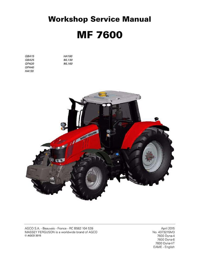 Manual de servicio para tractores Massey Ferguson Serie 7600 (modelos 7614 y 7626) en formato PDF / Reparación de taller / Descarga instantánea imagen 2