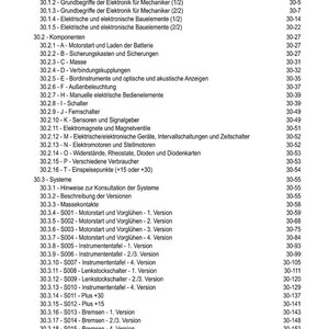 Puede incluir: Un detallado &iacute;ndice de un manual t&eacute;cnico, que enumera varios componentes el&eacute;ctricos y electr&oacute;nicos, sistemas y temas relacionados. El documento est&aacute; en alem&aacute;n e incluye n&uacute;meros de p&aacute;gina.