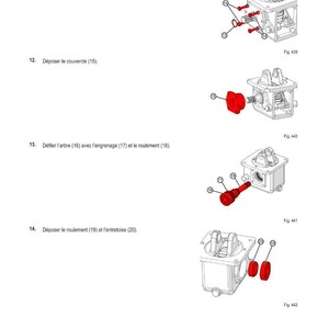 May include: Diagram of mechanical components with the title "M&Eacute;THODE D'INTERVENTION". The image shows a series of steps with illustrations of parts being disassembled, including screws, circlips, and bearings. The text is in French.