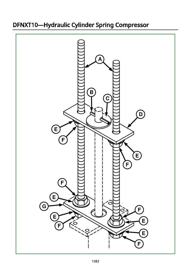 May include: Line drawing of a hydraulic cylinder spring compressor, labeled DFNXT10. The device has two threaded rods, plates, nuts, and a central cylinder. The image includes labels A through G and the number 1382.