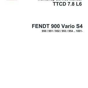 Pu&ograve; includere: Documento bianco con il logo DEUTZ e il testo "Workshop Service Manual TTCD 7.8 L6" e "FENDT 900 Vario S4". Include numeri di modello e un disclaimer sui cambiamenti del motore.