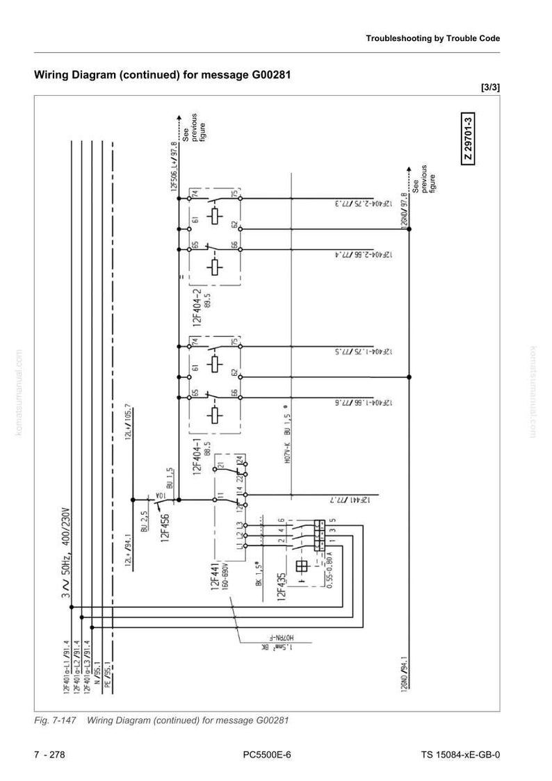 以下が含まれることがあります： メッセージG00281の詳細な配線図。多数の電気部品、線、ラベルが表示されています。図にはテキストと記号が含まれており、測定単位はミリメートル、電圧仕様が記載されています。