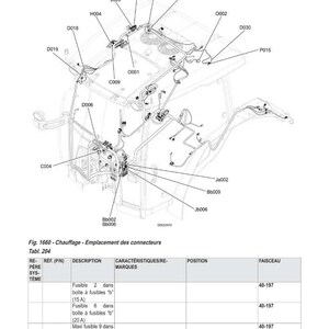 May include: Diagram of electrical schematics with labels and a table detailing fuse locations and descriptions. The image includes a diagram of a vehicle's electrical system, with various components labeled.