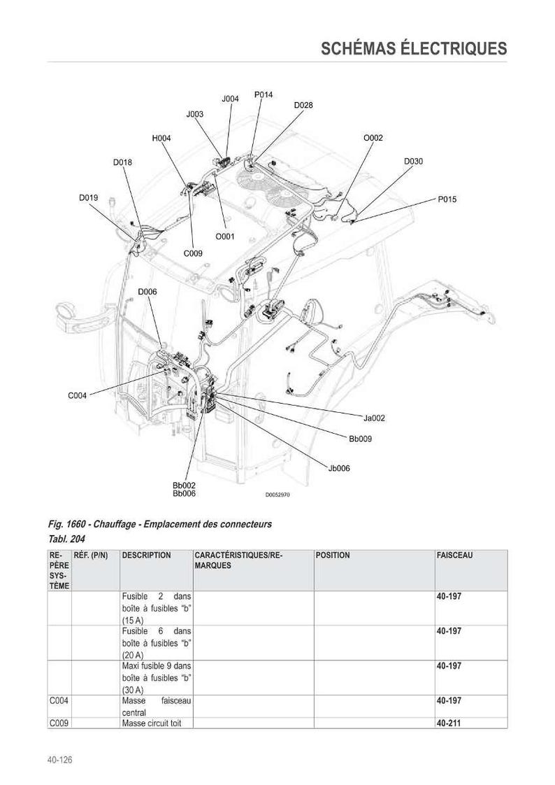 May include: Diagram of electrical schematics with labels and a table detailing fuse locations and descriptions. The image includes a diagram of a vehicle's electrical system, with various components labeled.