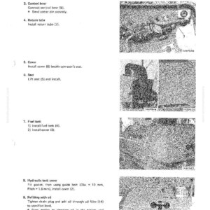 May include: A page from a manual titled "Disassembly and Assembly" with instructions for a hydraulic control valve. The page includes diagrams and text detailing steps such as installing a cover, seat, and fuel tank. The text includes the label "D60-65A, P-7".