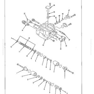 May include: Diagram of the disassembly of a main control valve, with various components labeled. The image is a technical illustration with detailed parts and assembly instructions. Text includes "DISASSEMBLY AND ASSEMBLY" and "MAIN CONTROL VALVE".