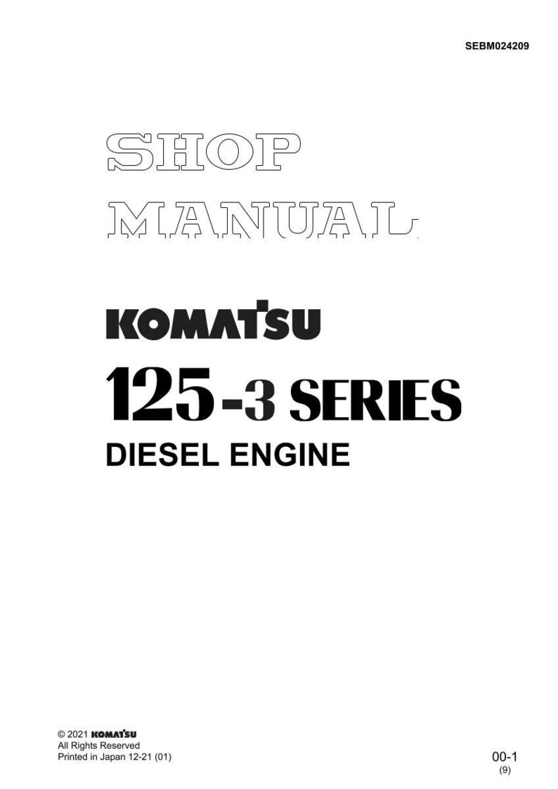 May include: A white page with the text "SHOP MANUAL" in a stylized font. Below, the text "KOMATSU 125-3 SERIES DIESEL ENGINE" is displayed in a bold, black font. The image also includes copyright information.