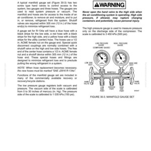 Op de afbeelding: Diagram van een manifold gauge set, gebruikt voor het testen en afstellen van airconditioningsystemen. De set bevat twee meters, slangen en kleppen. De lagedrukmeter meet vacu&uuml;m en druk, gekalibreerd van 0 tot 762 mm kwik. De hogedrukmeter is gekalibreerd op 3450 kPa.