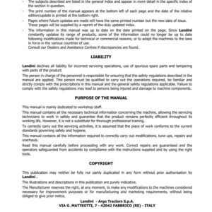 May include: A printed manual page with the title "INTRODUCTION" and text describing the Landini 4GE-4F-4GT Series tractors. The page includes sections on liability, purpose, and copyright information. The manual is dated June 2019.