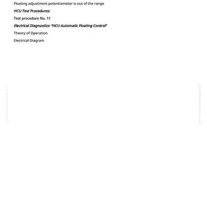 May include: White page with the text "Code 221E" at the top. The text describes a floating adjustment potentiometer issue, test procedures, and electrical diagnostics. The page includes the text "HCU Automatic Floating Control".