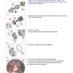 K&ouml;nnte beinhalten: Diagramm mit Bremsenreparaturanweisungen mit den Teilen A, B, C und D beschriftet. Der Text enth&auml;lt Schritte zum Entfernen und Ersetzen von Komponenten wie Achsrohr, Bremssattel und O-Ring. Das Bild stammt aus einem Reparaturhandbuch.