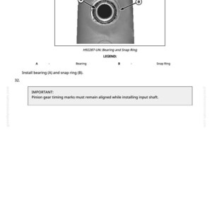 May include: Diagram of a bearing and snap ring assembly, labeled with arrows and the text "H92287-UN: Bearing and Snap Ring." The diagram includes labels for "Bearing" and "Snap Ring."