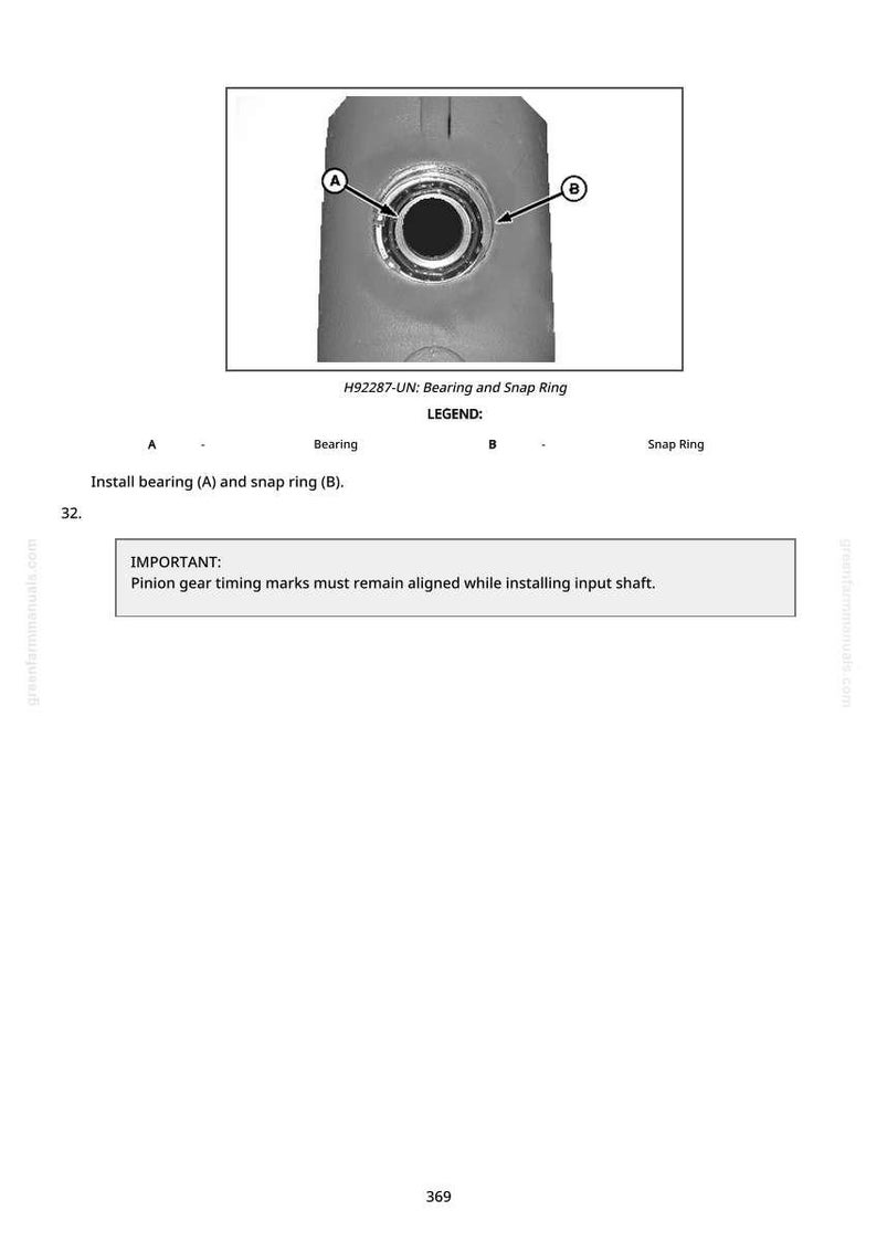 May include: Diagram of a bearing and snap ring assembly, labeled with arrows and the text "H92287-UN: Bearing and Snap Ring." The diagram includes labels for "Bearing" and "Snap Ring."