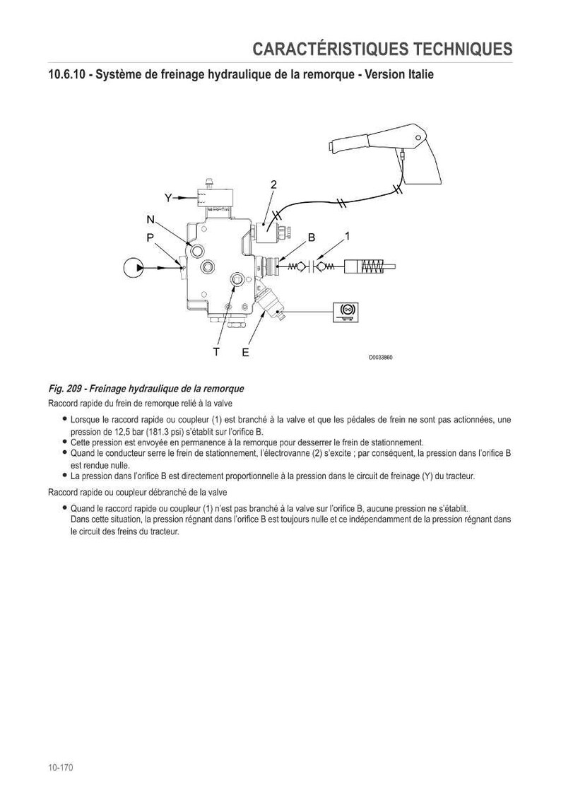 May include: Diagram of a hydraulic braking system for a trailer, with labels and technical specifications. The image includes a detailed schematic with various components, including valves and connectors, and text in French.