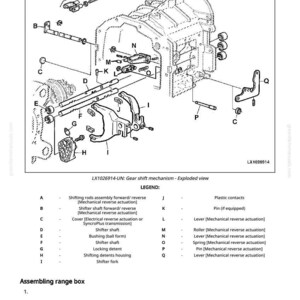 May include: An exploded view diagram of a gear shift mechanism, labeled LX1026914-UN. The diagram includes various parts like shifting rods, levers, and pins, with a legend detailing each component. The image is a technical illustration.