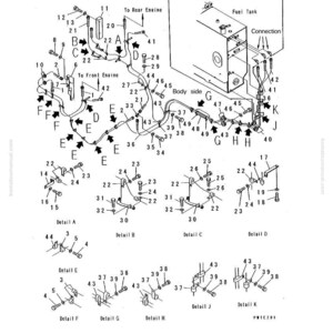 May include: Diagram of a fuel tank sub-assembly with fuel hose connections. The image includes detailed illustrations of various components, labeled with numbers and arrows, and is designed for technical reference.