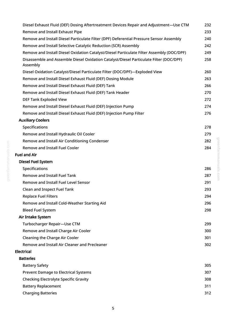 K&ouml;nnte beinhalten: Eine Seite aus einem Handbuch mit einer Liste von Kfz-Reparaturverfahren, einschlie&szlig;lich Wartung des Diesel-Abgasfl&uuml;ssigkeitssystems (DEF), Aufgaben des Kraftstoffsystems und Verfahren des elektrischen Systems. Die Seite enth&auml;lt ein Inhaltsverzeichnis mit Seitenzahlen.