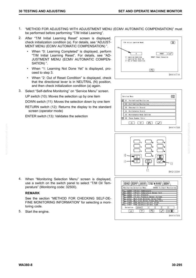 Puede incluir: Una p&aacute;gina de manual t&eacute;cnico con instrucciones para el funcionamiento y ajuste de la m&aacute;quina. Incluye diagramas, pasos numerados y capturas de pantalla para configurar y monitorear las funciones de la m&aacute;quina. T&iacute;tulo: "Prueba y ajuste."