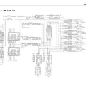 Op de afbeelding: Een elektrisch schema (7/7) met tekst en lijnen, dat de lay-out van elektrische componenten laat zien. Het schema bevat labels zoals "Solenoid Valve" en "Pressure Switch" en is in zwart-wit.