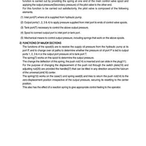 May include: A page from a technical manual detailing the functions of a control valve. The text is in black font on a white background, with numbered sections and bullet points describing the valve's components and operations.