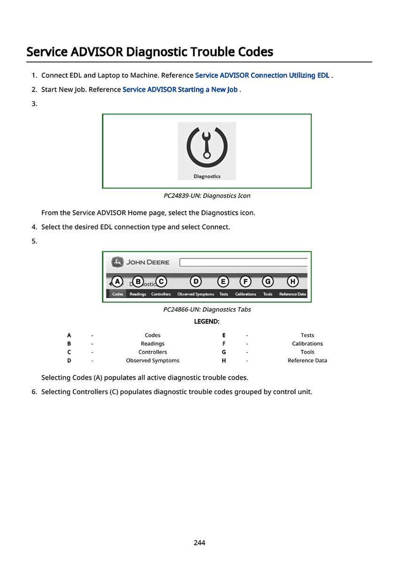 K&ouml;nnte beinhalten: Ein Dokument mit dem Titel "Service ADVISOR Diagnose-Fehlercodes" mit Anweisungen zum Anschlie&szlig;en eines Laptops an eine Maschine. Enth&auml;lt ein "Diagnose"-Symbol und eine Tabelle mit Codes, Messwerten und Controllern.
