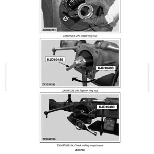 May include: Technical diagram showing the installation and tightening of a ring nut using tools KJD10488 and KJD10489. The image includes close-ups with labels and instructions for the process.