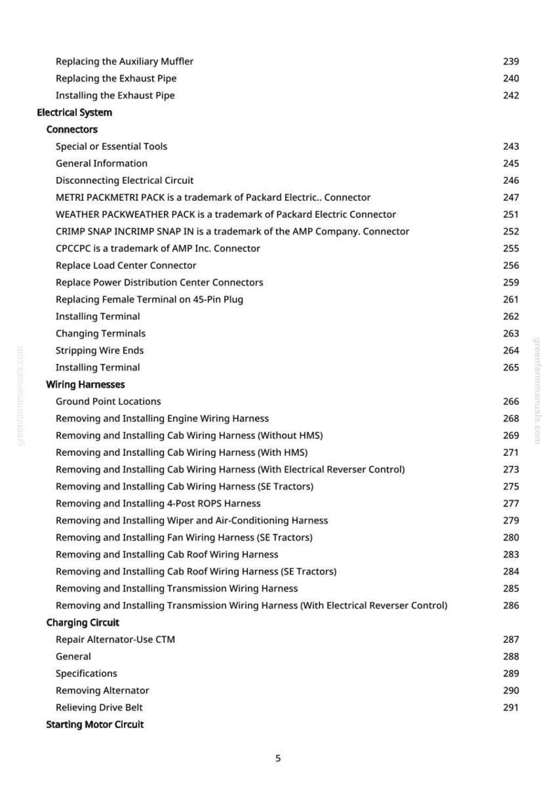 May include: A detailed page from a manual, listing various automotive electrical system components and procedures. Includes sections on connectors, wiring harnesses, and charging circuits, with page numbers.