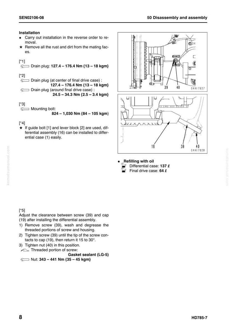 K&ouml;nnte beinhalten: Technische Zeichnung mit Anweisungen zur Demontage und Montage, einschlie&szlig;lich Drehmomentangaben in Newtonmetern und Kilogrammmetern. Enth&auml;lt Diagramme von Komponenten mit Beschriftungen und Messungen.