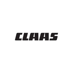May include: The word "CLAAS" in bold, black letters dominates the center of a white background. Below the logo are details including the company name, address, and product information. The text is clear and easy to read.