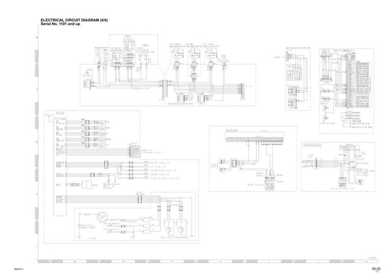 Pu&ograve; includere: Un diagramma dettagliato del circuito elettrico, in bianco e nero, con numerosi componenti e cablaggi interconnessi. Il diagramma include il testo "ELECTRICAL CIRCUIT DIAGRAM (4/4) Serial No. 1101 and up."