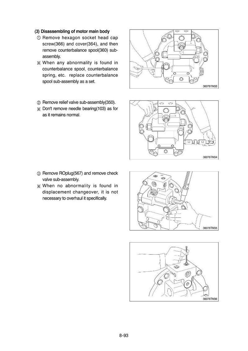 Puede incluir: Diagrama del desmontaje del cuerpo principal del motor. La imagen muestra instrucciones paso a paso con ilustraciones y texto, detallando la extracci&oacute;n de piezas como tornillos y v&aacute;lvulas. Se incluyen los n&uacute;meros de pieza.