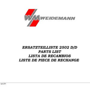 K&ouml;nnte beinhalten: Ein wei&szlig;es Dokument mit dem WM Weidemann Logo und Text wie "ERSATZTEILLISTE 2502 D/D", "PARTS LIST", "LISTA DE RECAMBIOS" und "LISTE DE PIECE DE RECHANGE". Das Dokument ist mit "Seite 1 von 271" gekennzeichnet.