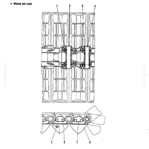 May include: Technical diagram of a track shoe assembly, labeled "TRACK (SWANP SHOE) D40-41P-3." The diagram includes detailed illustrations of components such as bushings, pins, bolts, nuts, and links, with measurements in cm.