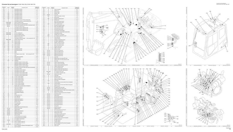 May include: A detailed technical diagram with multiple views of heavy machinery components. The image includes exploded views, part numbers, and labels, providing a comprehensive guide for assembly and maintenance. The diagrams are in black and white.
