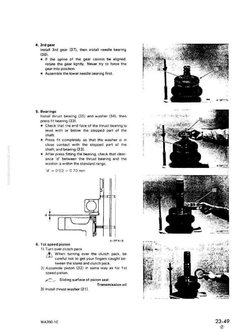 May include: Technical diagram from a manual, showing the assembly of mechanical components. The image includes detailed illustrations of gears, bearings, and pistons, with labels and instructions. The text includes measurements in millimeters.