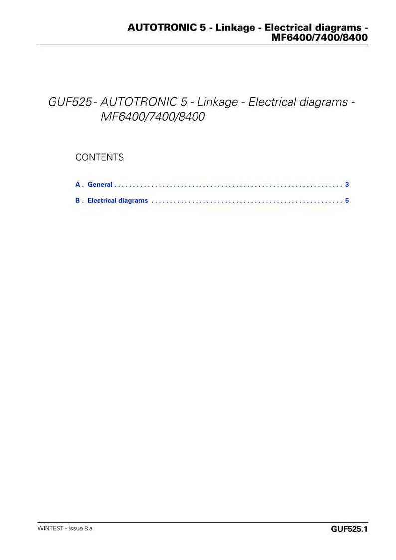 K&ouml;nnte beinhalten: Ein wei&szlig;es Dokument mit schwarzem Text, das elektrische Schaltpl&auml;ne detailliert. Das Dokument tr&auml;gt den Titel "AUTOTRONIC 5 - Linkage - Electrical diagrams - MF6400/7400/8400" und enth&auml;lt ein Inhaltsverzeichnis. Das Dokument ist mit GUF525.1 gekennzeichnet.