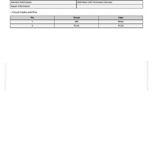 Pode incluir: Um documento branco com texto preto detalhando informa&ccedil;&otilde;es sobre componentes, incluindo o n&uacute;mero de pinos, pontos de conex&atilde;o e informa&ccedil;&otilde;es do arn&ecirc;s. O documento tamb&eacute;m lista c&oacute;digos de circuito e cores dos pinos.