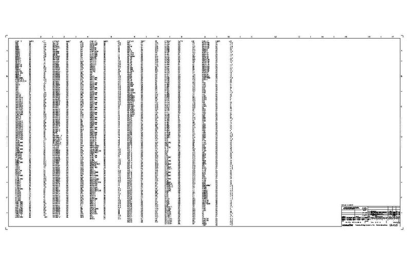 May include: A detailed technical drawing on white paper, featuring numerous columns of text and symbols. The drawing is in black and white, with a small title block in the bottom right corner. The overall design is highly structured and precise.
