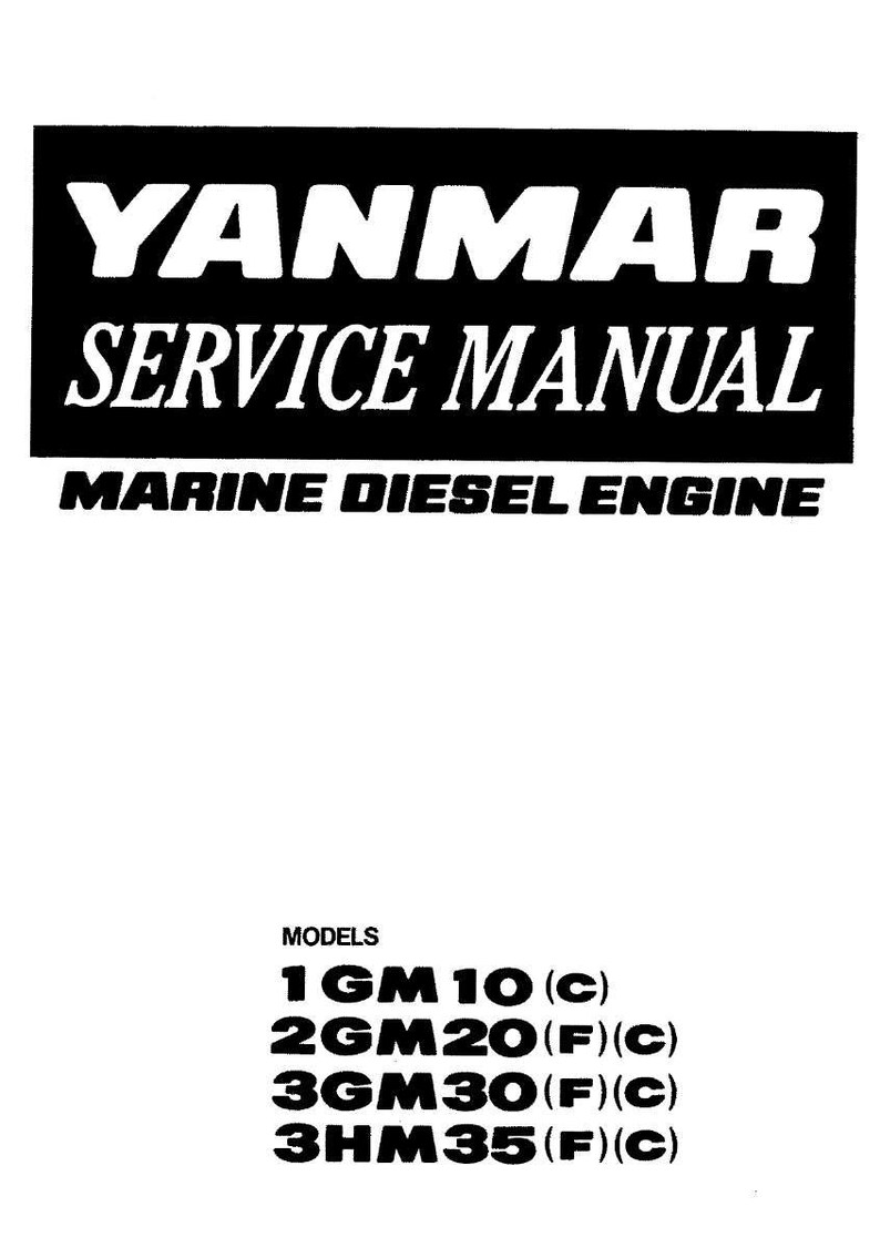 以下が含まれることがあります： ヤンマー舶用ディーゼルエンジンの白黒サービスマニュアル。「YANMAR SERVICE MANUAL」のタイトルが「MARINE DIESEL ENGINE」の上に大きく表示されています。モデル番号1GM10(C)、2GM20(F)(C)、3GM30(F)(C)、3HM35(F)(C)が記載されています。