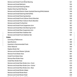 May include: A page from a greenfarmmanuals.com manual, listing automotive repair procedures. The text includes sections on steering, brakes, and miscellaneous repair, with page numbers. The manual is for automotive enthusiasts.