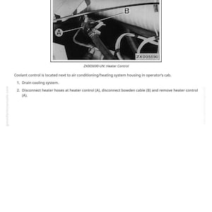 May include: Diagram illustrating the removal and installation of a heater control system. The image includes close-up views of components labeled A and B, with the text "ZX005690-UN: Heater Control". Instructions are provided below the diagram.