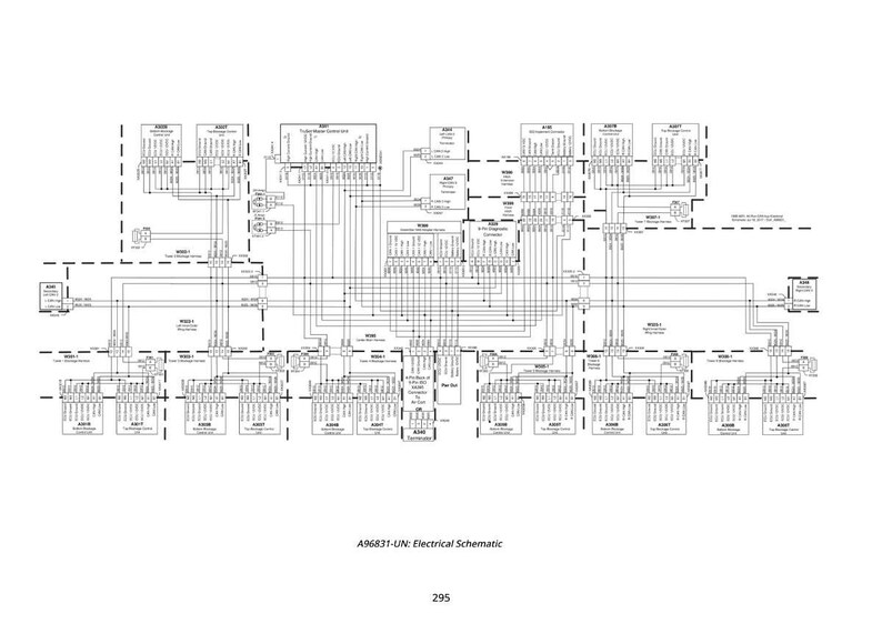 Puede incluir: Un diagrama esquem&aacute;tico el&eacute;ctrico detallado en blanco y negro, con numerosos componentes y l&iacute;neas interconectadas. El diagrama incluye etiquetas de texto y est&aacute; etiquetado como "A96831-UN: Electrical Schematic".