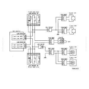 May include: A detailed electrical circuit diagram with labels and symbols. The diagram includes components like relays, fuses, and lamps, with text such as "Troubleshooting" and "Related electrical circuit diagram".
