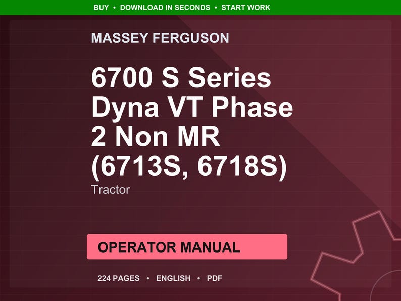 Massey ferguson 6700 S series dyna vt phase 2 non mr 6713s 6718s Tractor Operator Manual PDF | Owners Guide | Instant Download image 1