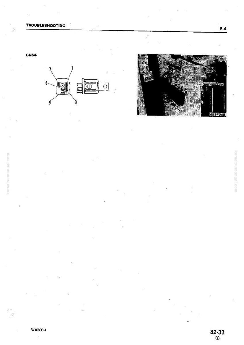 May include: Diagram of electrical components labeled CN54, with a troubleshooting section at the top. The diagram includes detailed illustrations of the components, with numbered labels for identification. The page is from a manual.