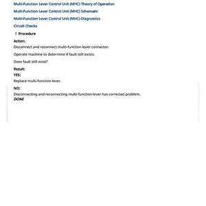 Pu&ograve; includere: Una pagina bianca con testo che descrive il problema 'Auger Engage Switch Stuck Closed', comprese le informazioni correlate e una procedura per la risoluzione dei problemi di un'unit&agrave; di controllo a leva multifunzione.