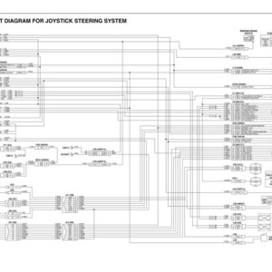 Puede incluir: Un diagrama de circuito el&eacute;ctrico detallado para un sistema de direcci&oacute;n por joystick, con numerosas l&iacute;neas, s&iacute;mbolos y etiquetas de texto. El diagrama es predominantemente en blanco y negro, con texto en la parte superior que indica el prop&oacute;sito del diagrama.