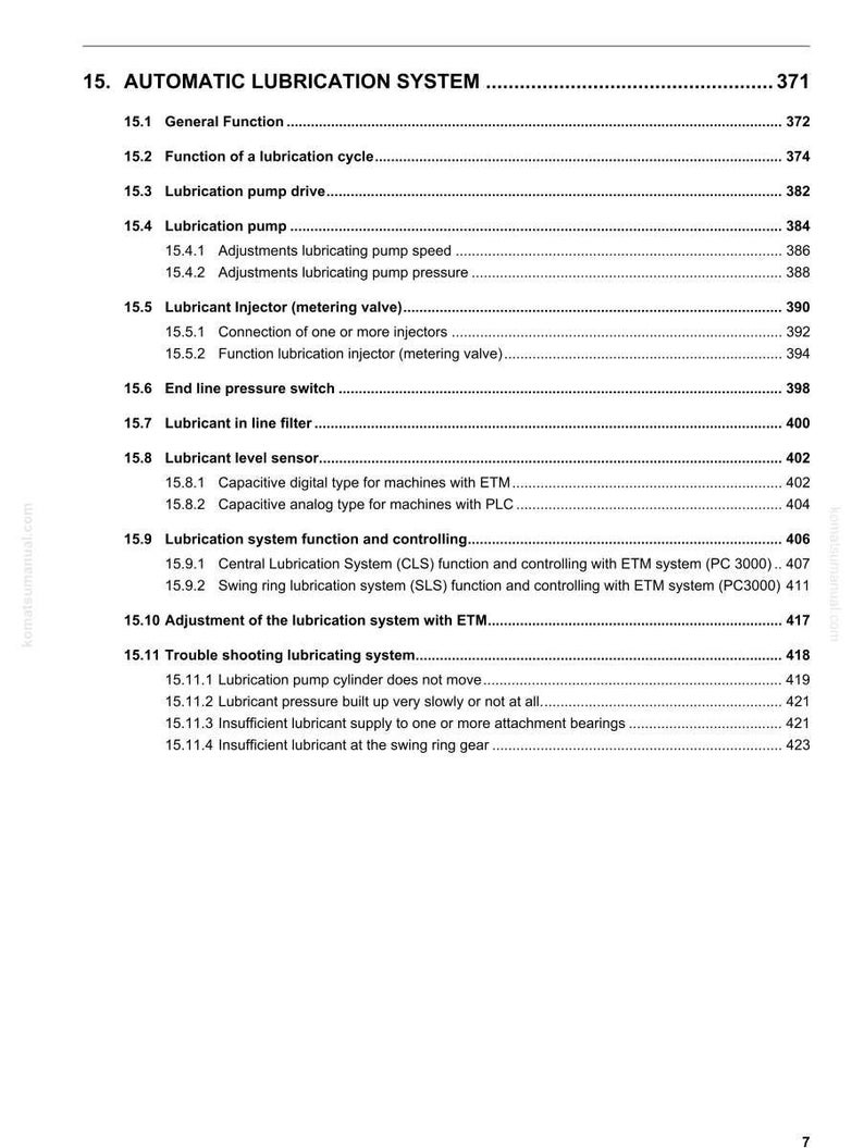 Puede incluir: P&aacute;gina de un manual que detalla un sistema de lubricaci&oacute;n autom&aacute;tico. El texto incluye secciones sobre funciones, ciclos de lubricaci&oacute;n y componentes de la bomba. Texto negro sobre fondo blanco. Medidas en sistema m&eacute;trico.